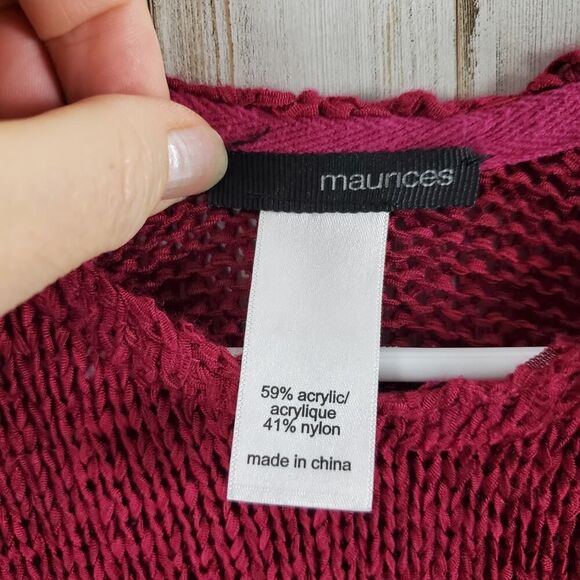 Maurices Boxy Loose Knit Fringe Shawl Sweater Maroon OSFM - Picture 3 of 11